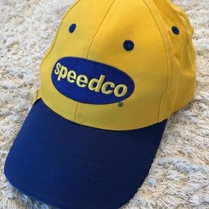 Vintage SpeedCo Hat Yellow Blue Velcro